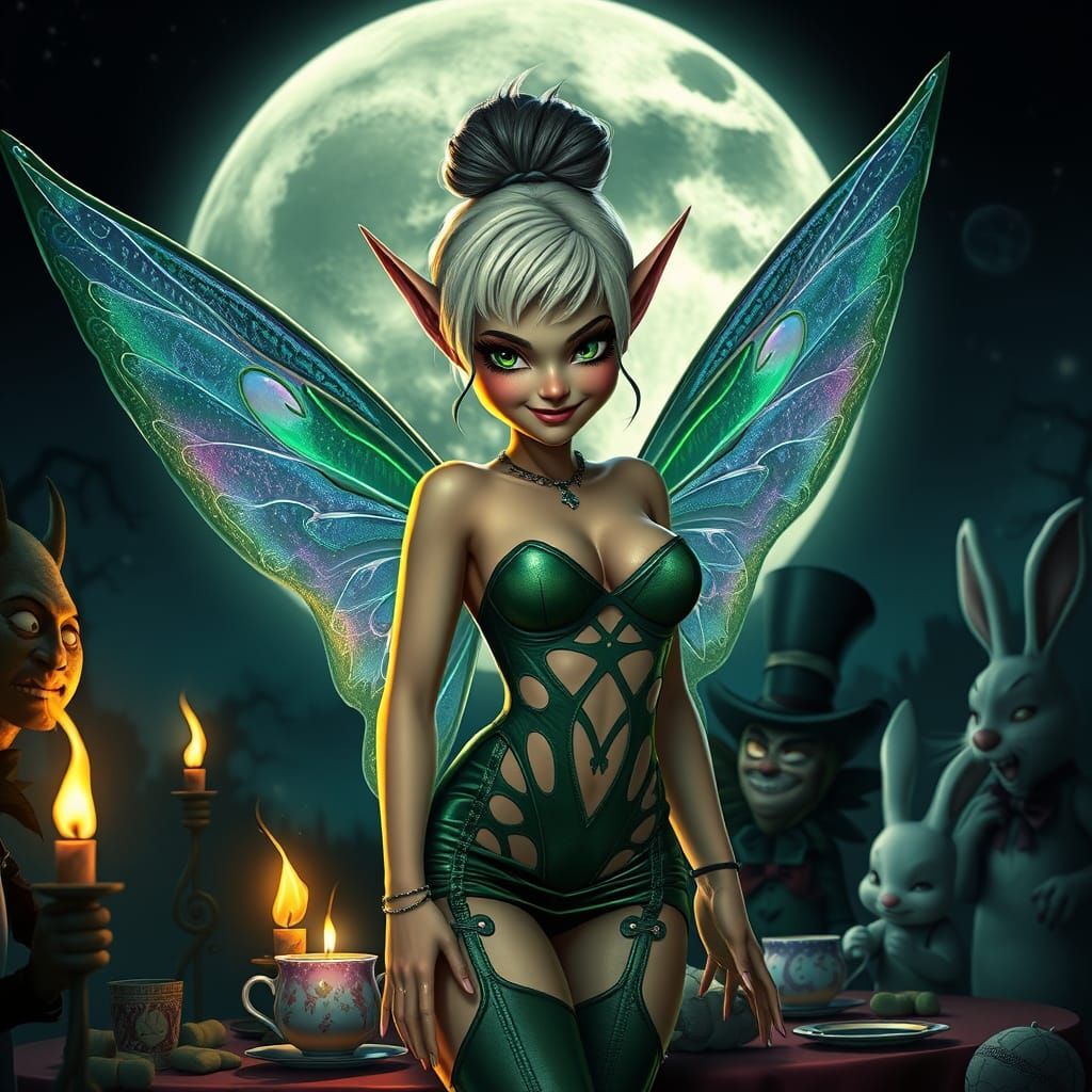 Whimsical Tinkerbell in Dark, Twisted Tea Party