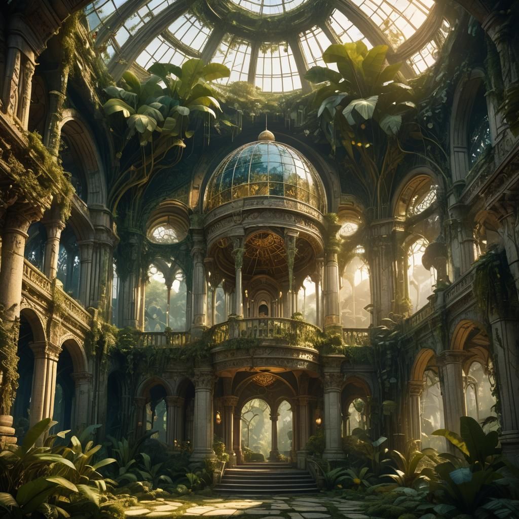 Jungle Building with Intricate Carvings in Fantasy Style