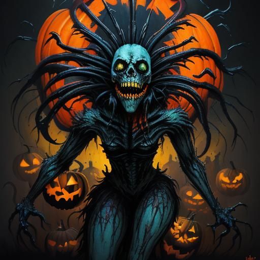 Monsters Dancing at a Halloween Ball in Horror Graffiti Styl...