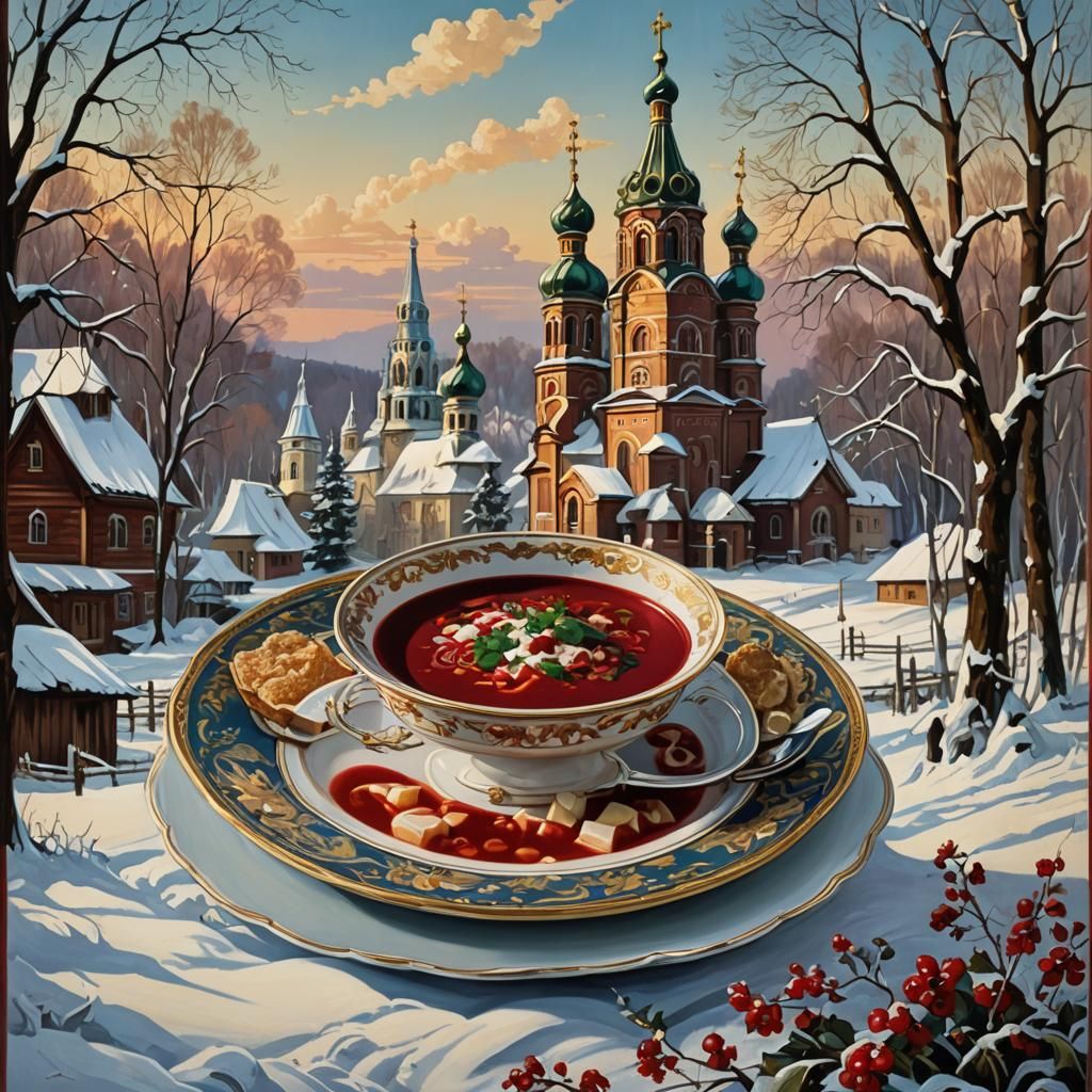 Ornate Borscht Poster in Moscow Baroque Style