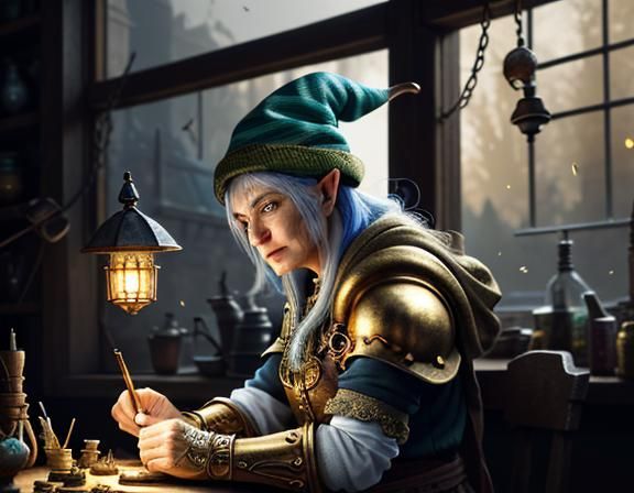 Gnome Repairs Automaton: Epic 3D Fantasy Art