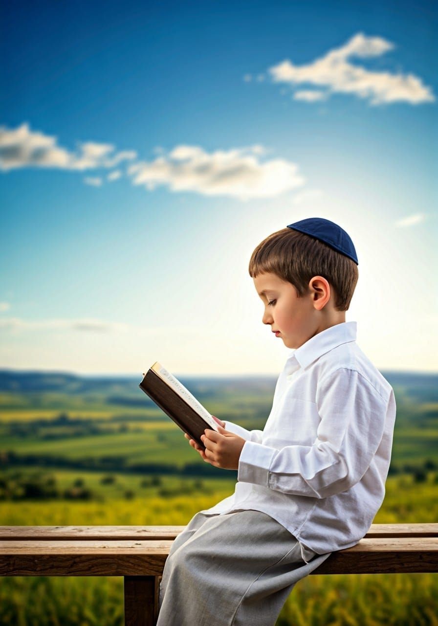 Charming Orthodox Boy Reading in Golden Light