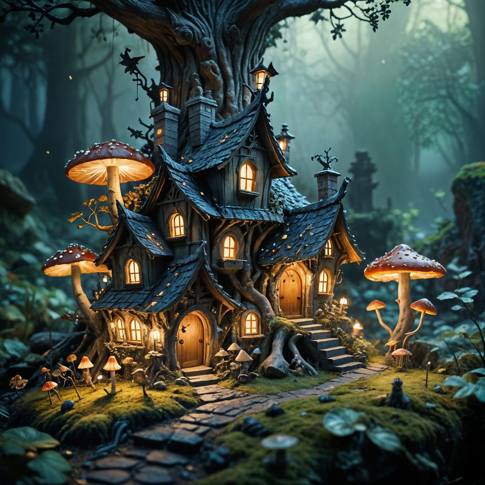 Enchanting Fairy Village in Watercolor Style