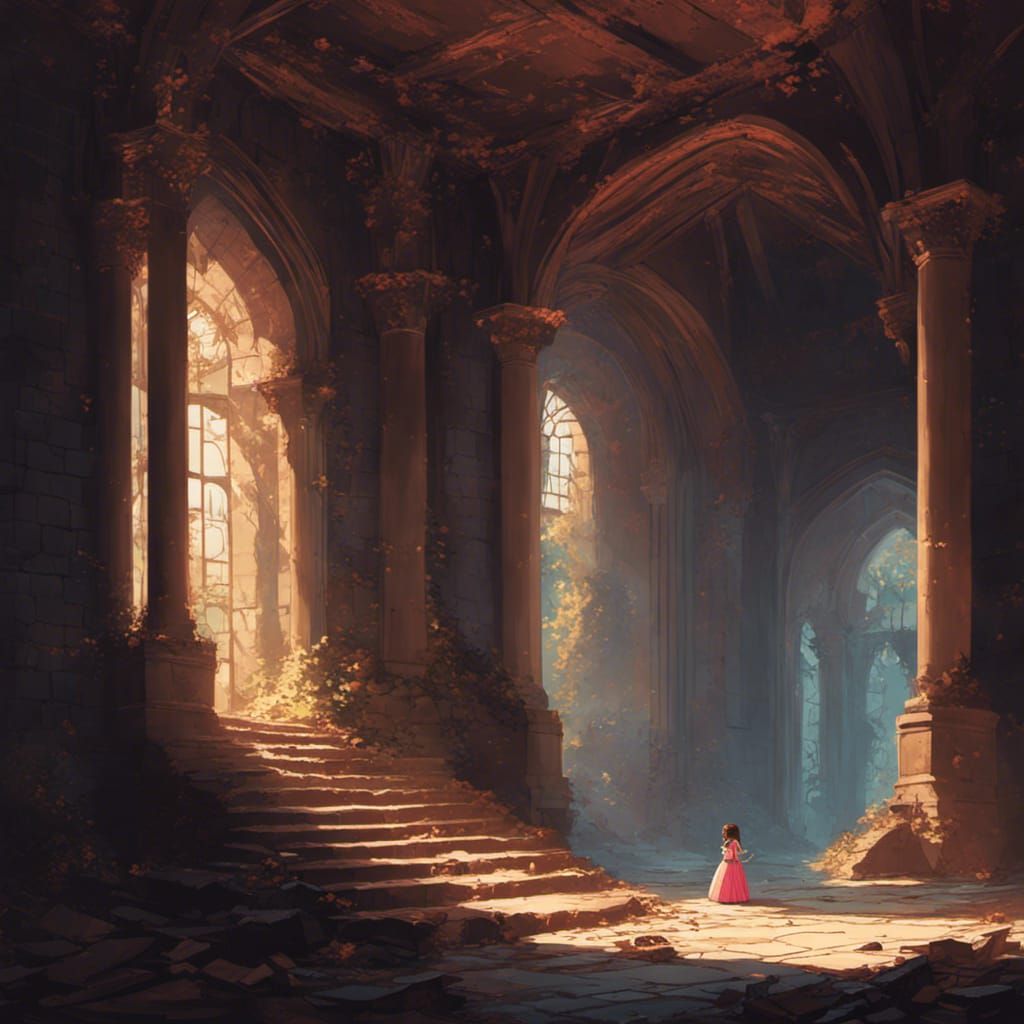 Princess in Abandoned Castle, Digital Illustration