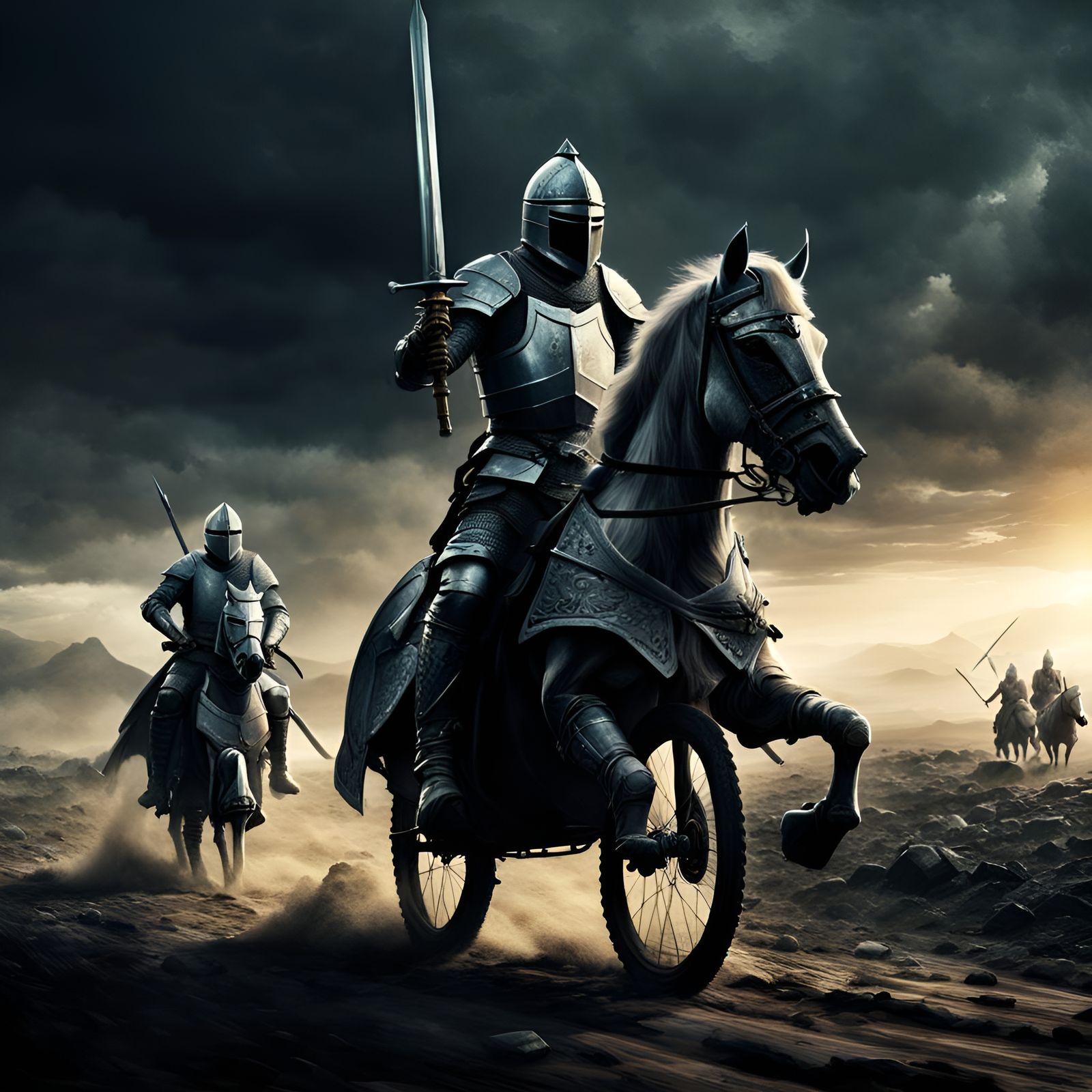 Yesterday, this knight enhanced his horse with wheels to increase their speed