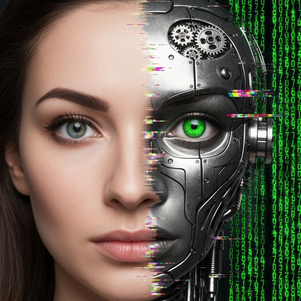 Robotic Glitch Portrait with Steampunk Elements