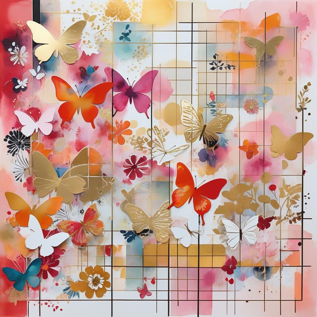 Whimsical Scrapbook Page with Butterflies in Watercolor