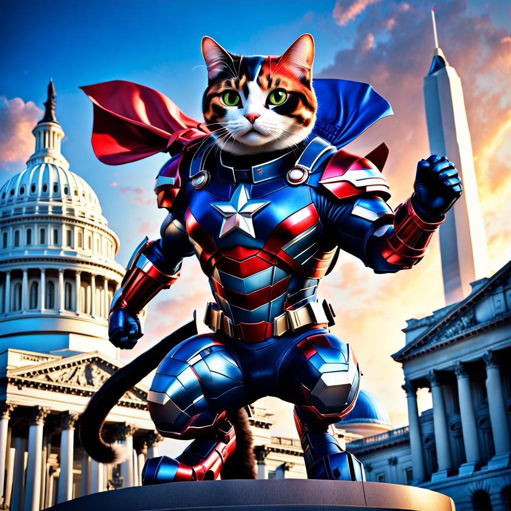 Calico Cat as Iron Patriot: 3D Digital Art
