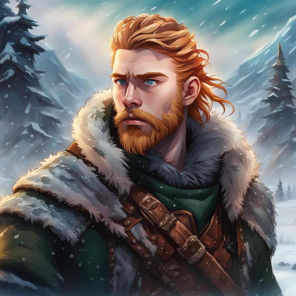Viking Teenage Warrior in Snowy Wilderness
