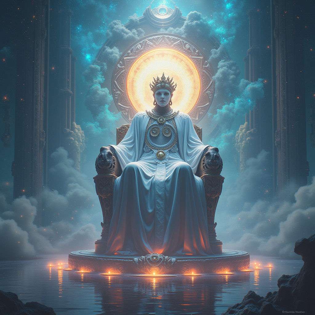 Omnipotent Being on Crystalline Throne in Dreamlike Realm