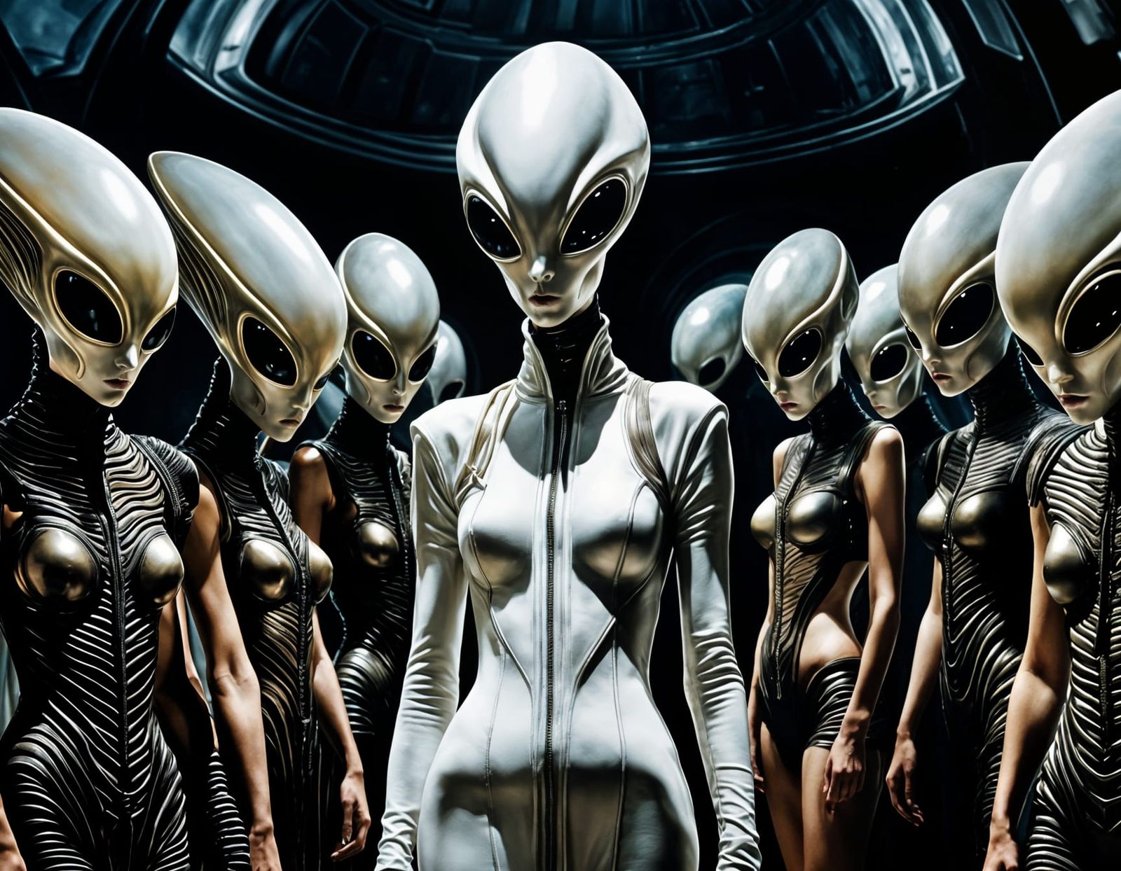 Alien Haute Couture Fashion Show in Watercolor Style