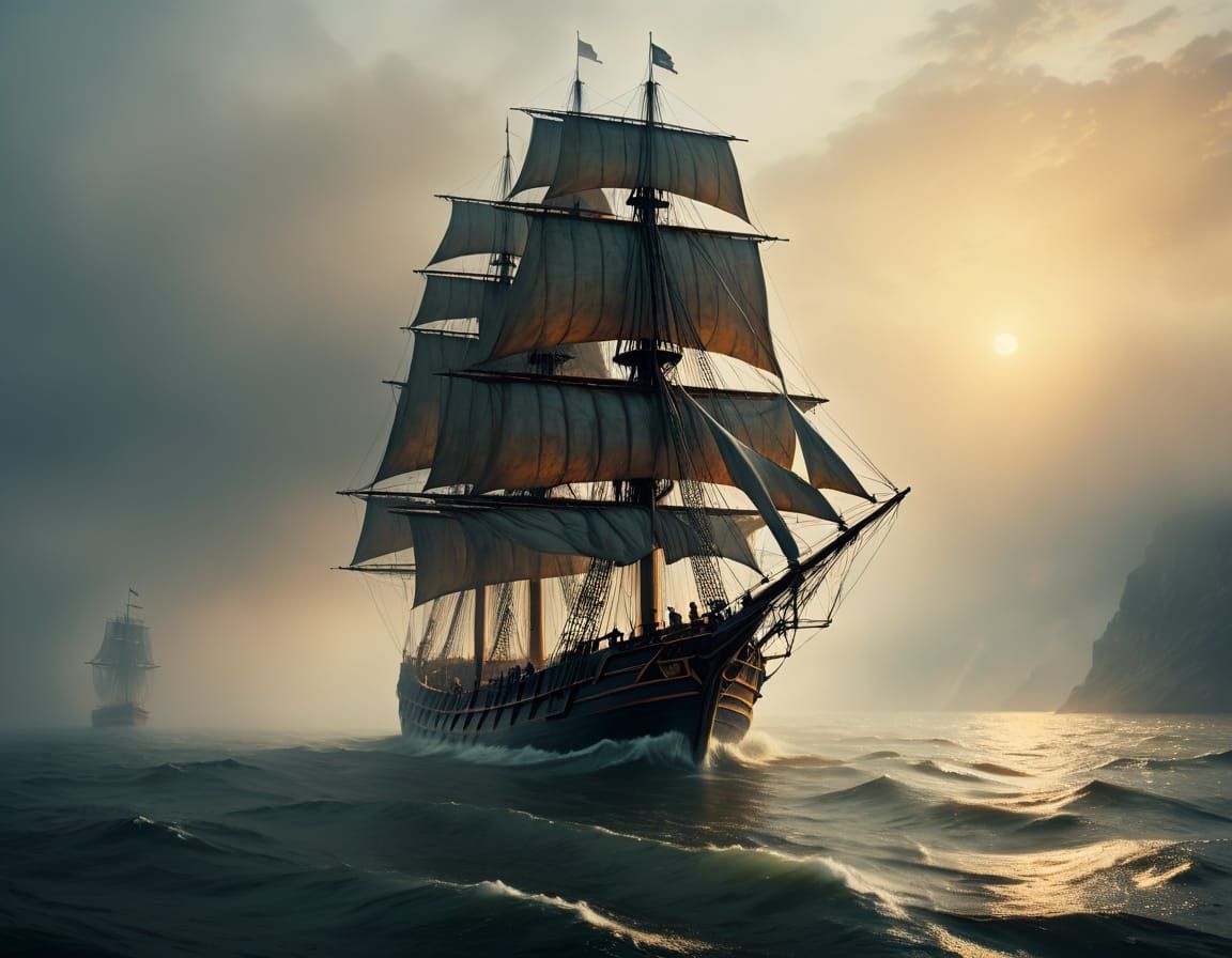 Sailor on Foggy Sea at Sunset: Turner-Inspired