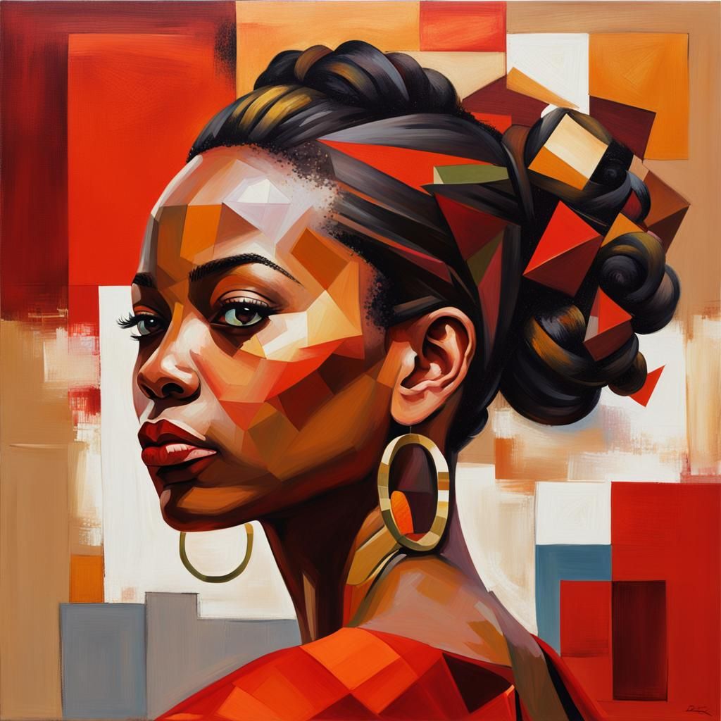 Abstract Portrait of Woman in Geometric Red Dress