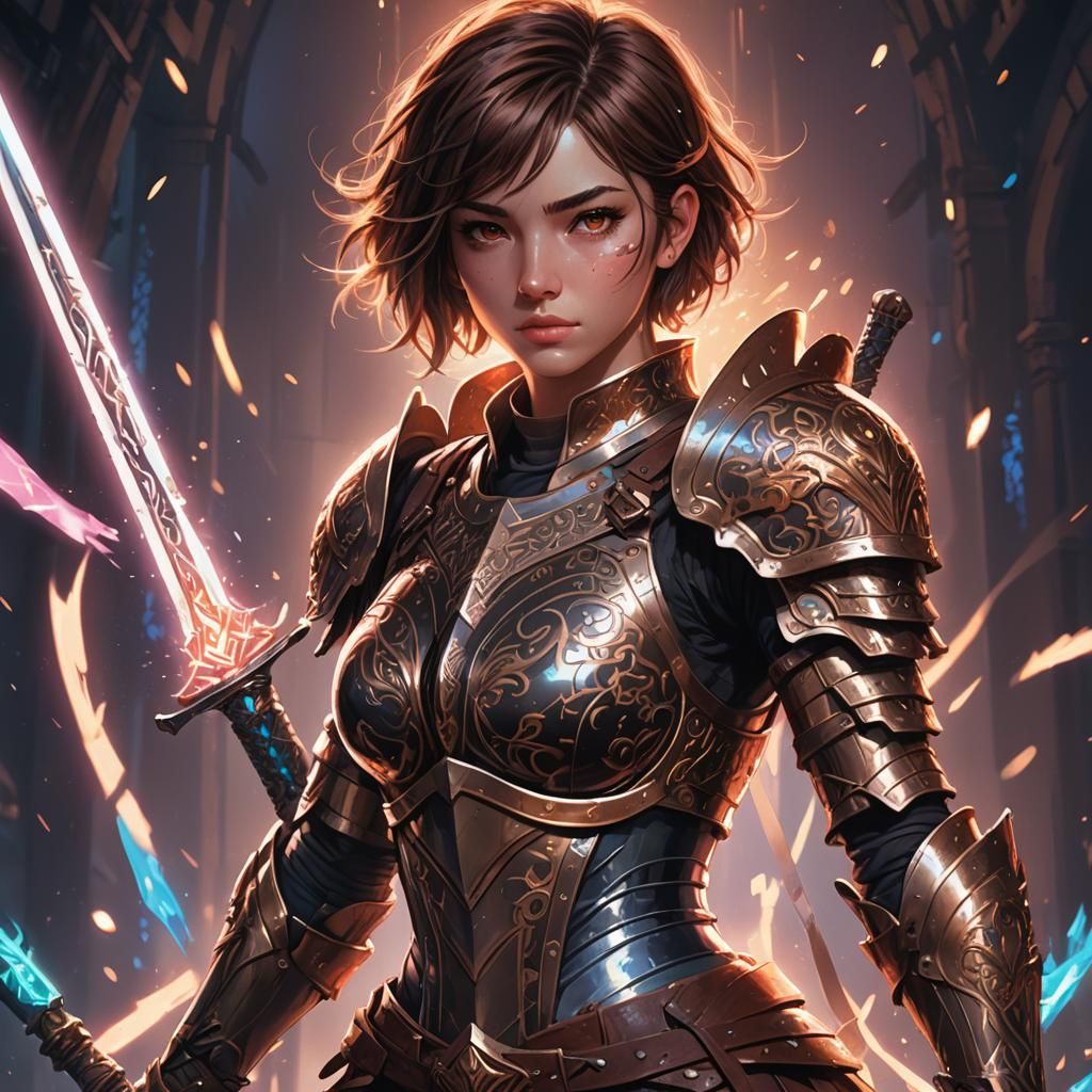 Anime Martial Arts Fighter with Glowing Sword