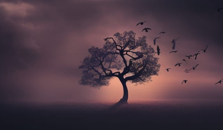 Epic Leafless Tree with Crows in Forest Clearing
