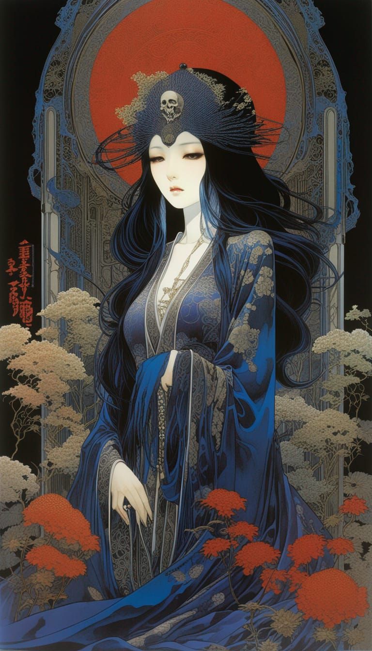 Ethereal Death Priestess in Ukiyo-e Style