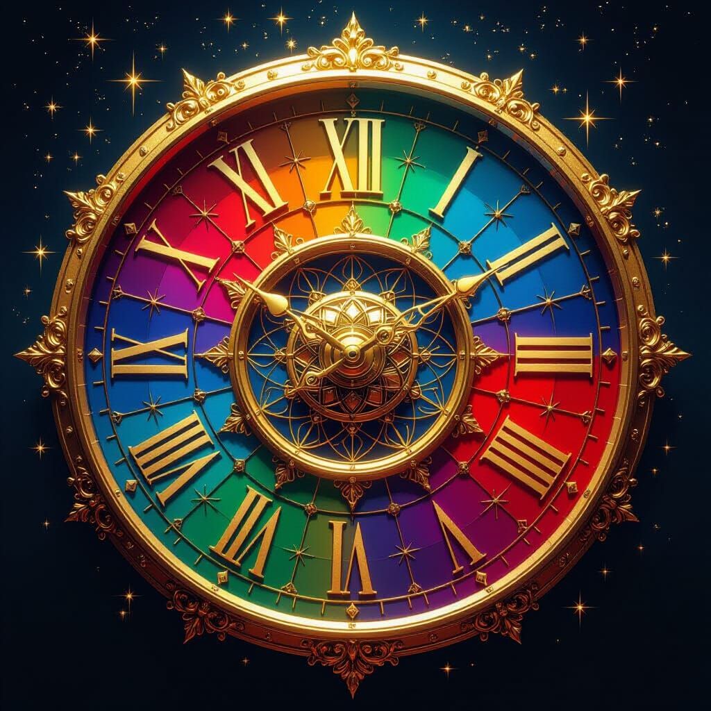 Kaleidoscopic Clock Face in a Surreal Style