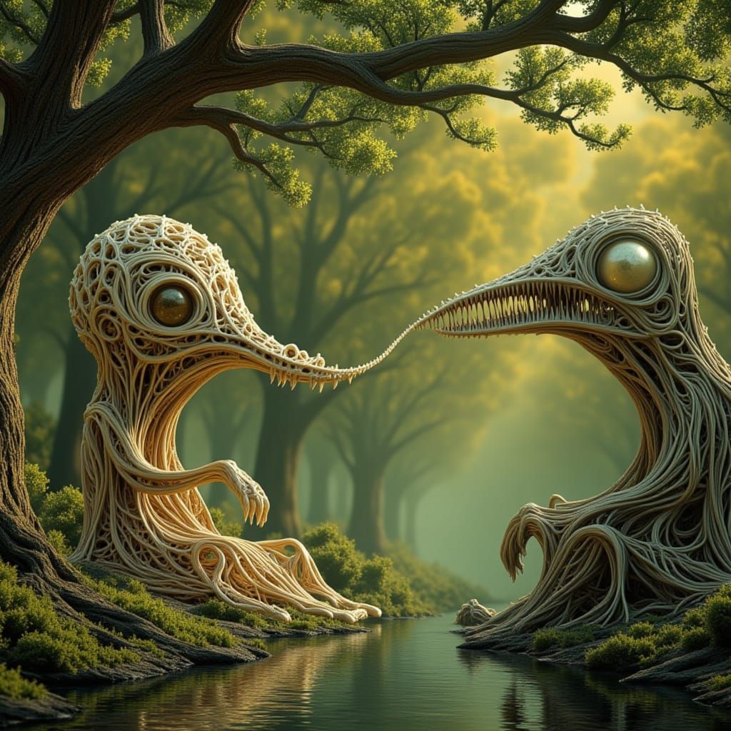 Ghostly Goddess Under Weeping Willow, Surreal Scene