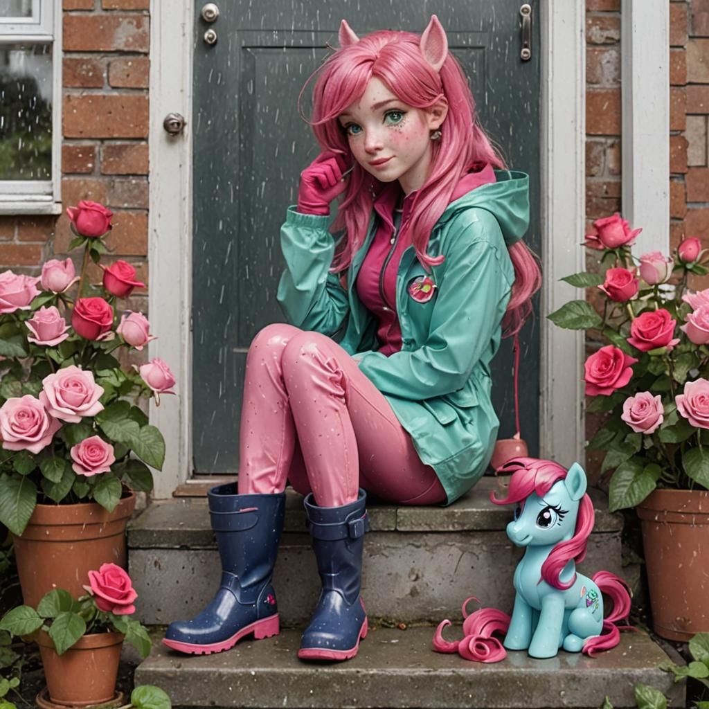 Human Sour Sweet in Rose Rain Suit