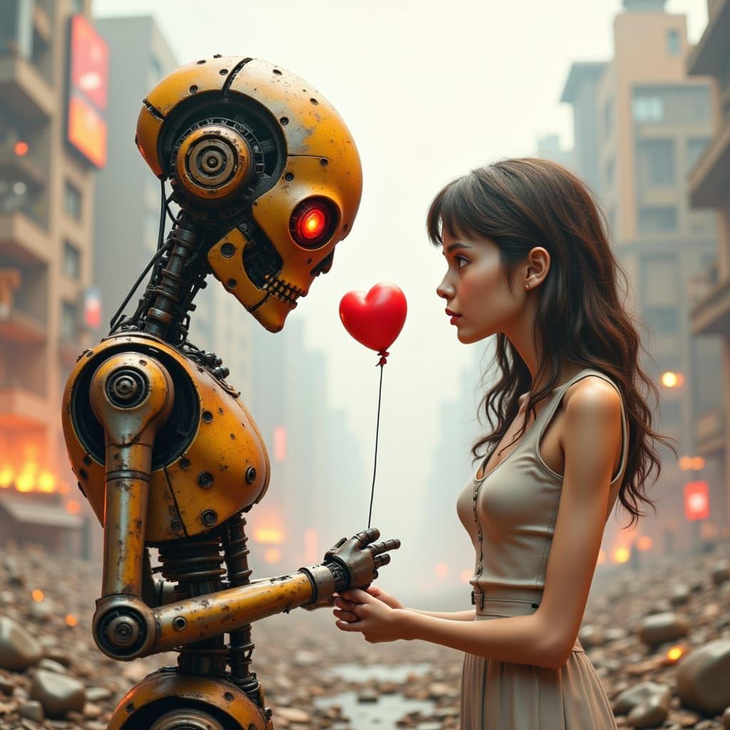 Whimsical Robot Romance in a Post-Apocalyptic Scene