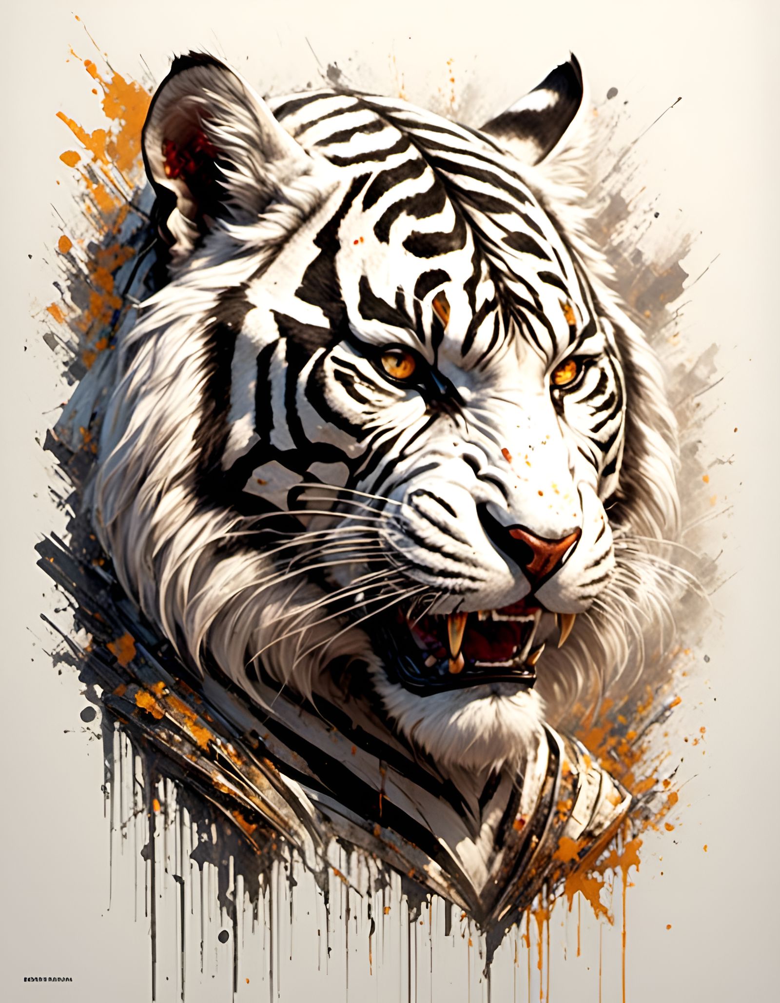 Snarling White Tiger in Illustration Style