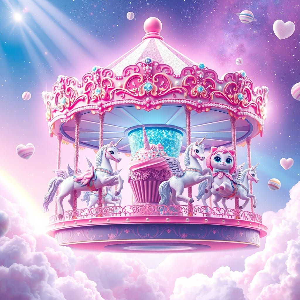 Pastel Carousel in Cotton Candy Nebula: Kawaii Fantasy