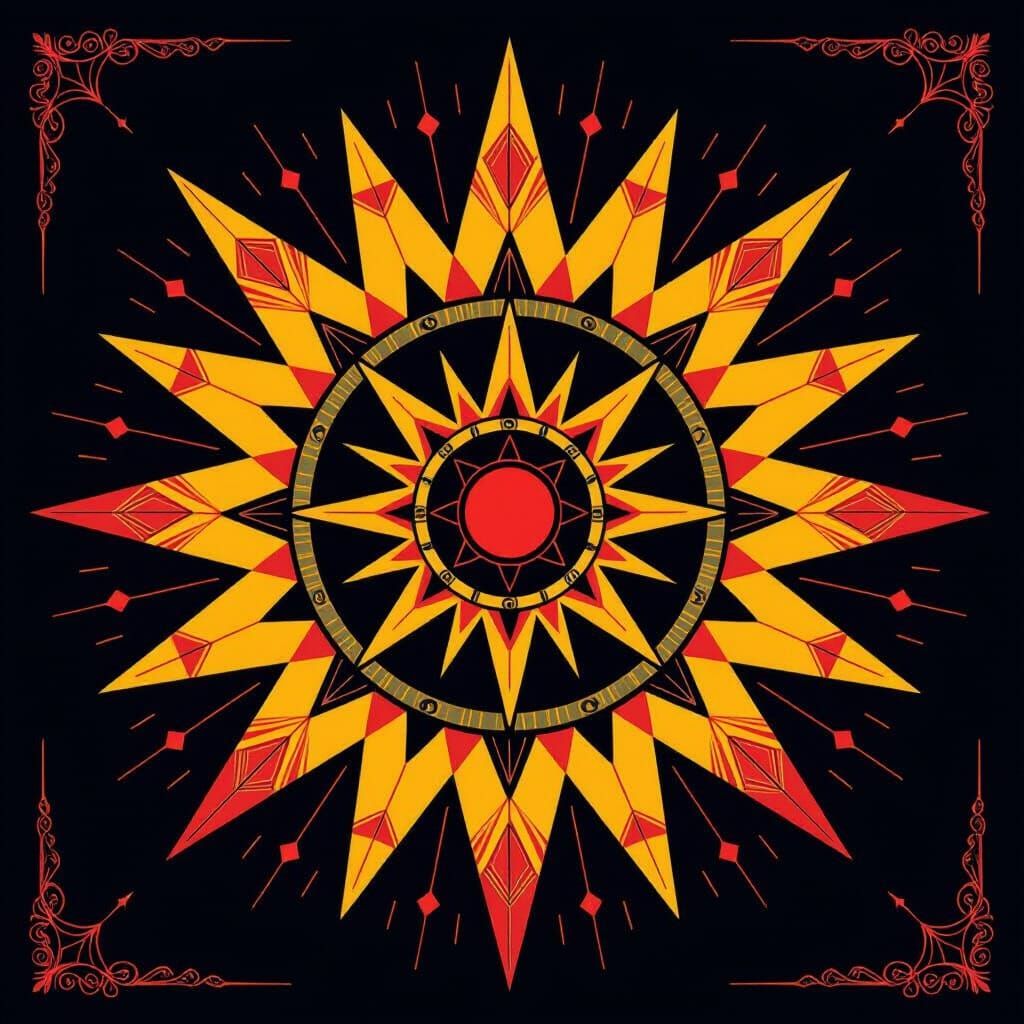 Sunburst Gear Symbol in Syd Mead Style