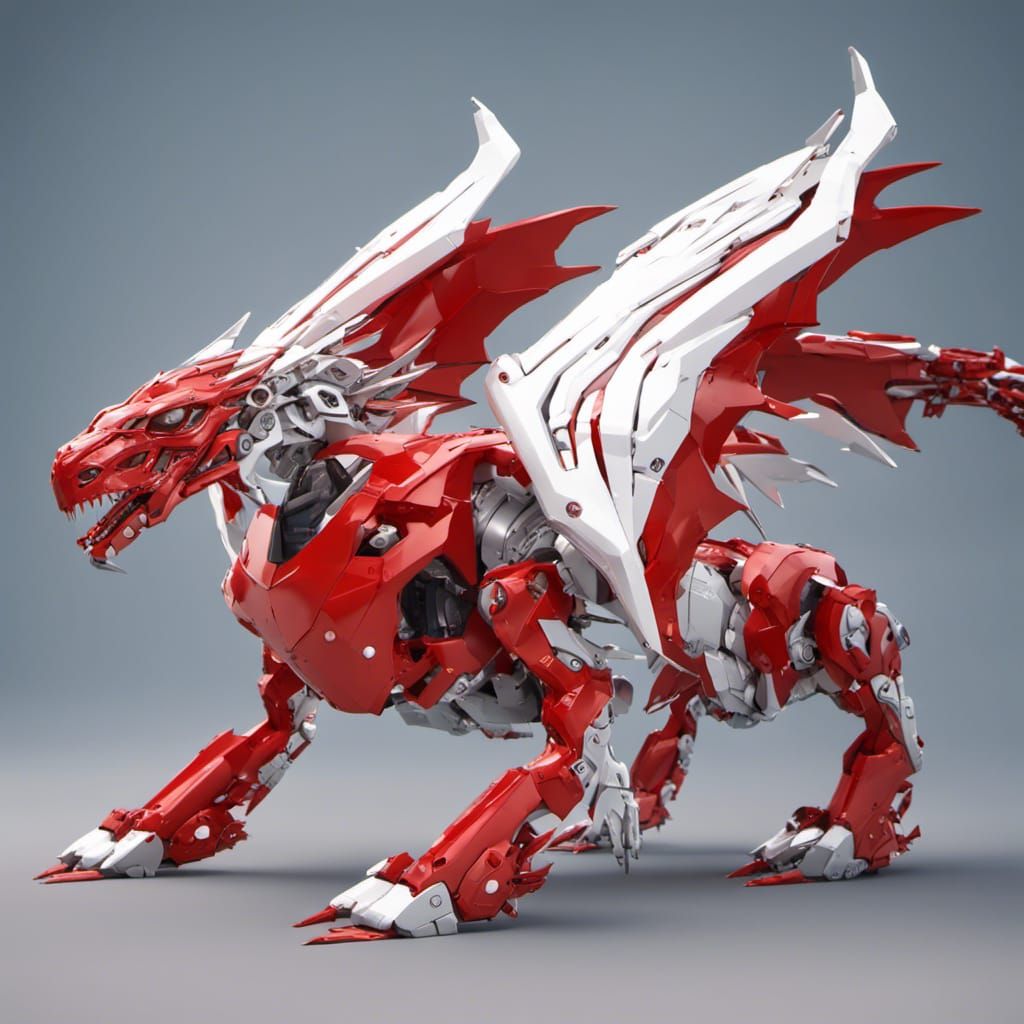Armored Red Mecha Dragon in Sci-Fi Style
