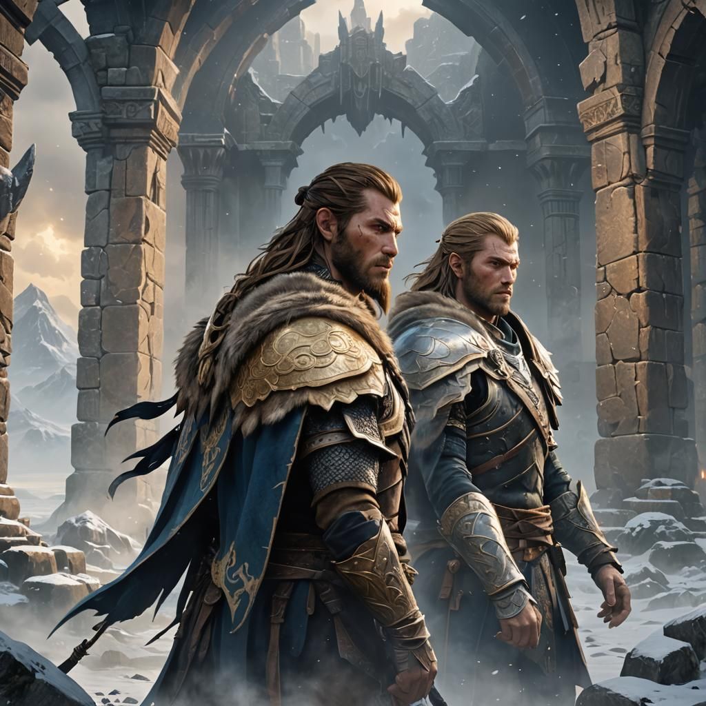 Dovahkiin and Ulfric in Misty Nord Ruins