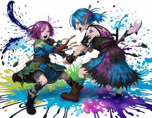 Colorful Ink Splatter Fantasy Battle Art