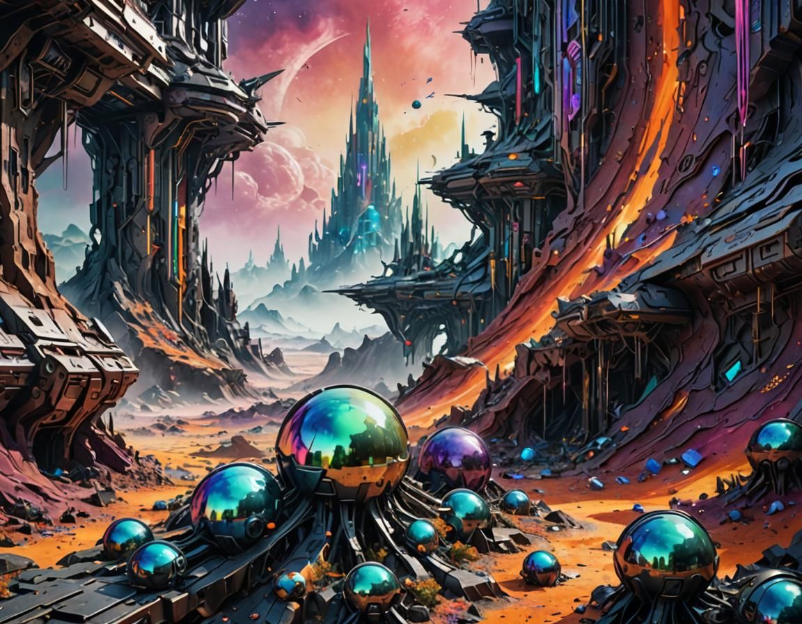 Chromatic Sci-Fi Dreamscape in Watercolor Ink