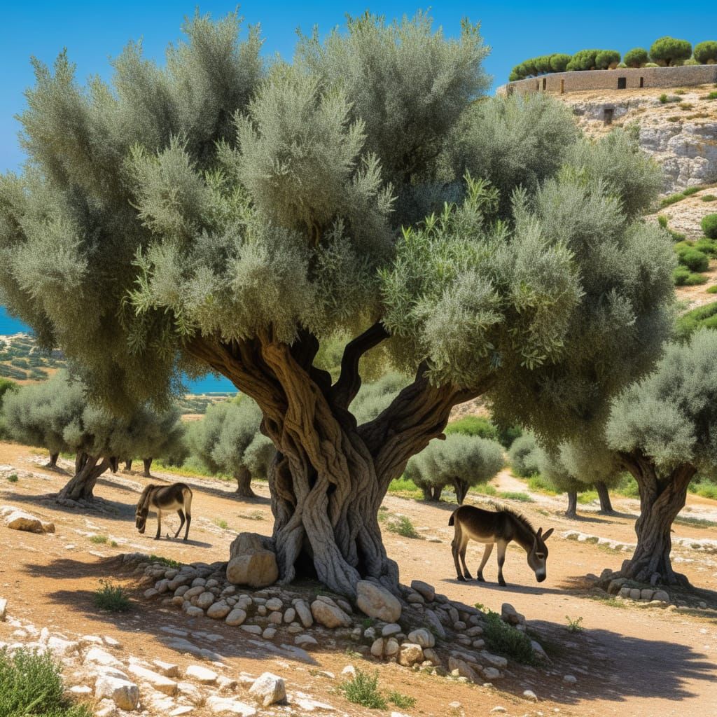 Ancient Olive Trees Offer Shade on Mediterranean Cliffs
