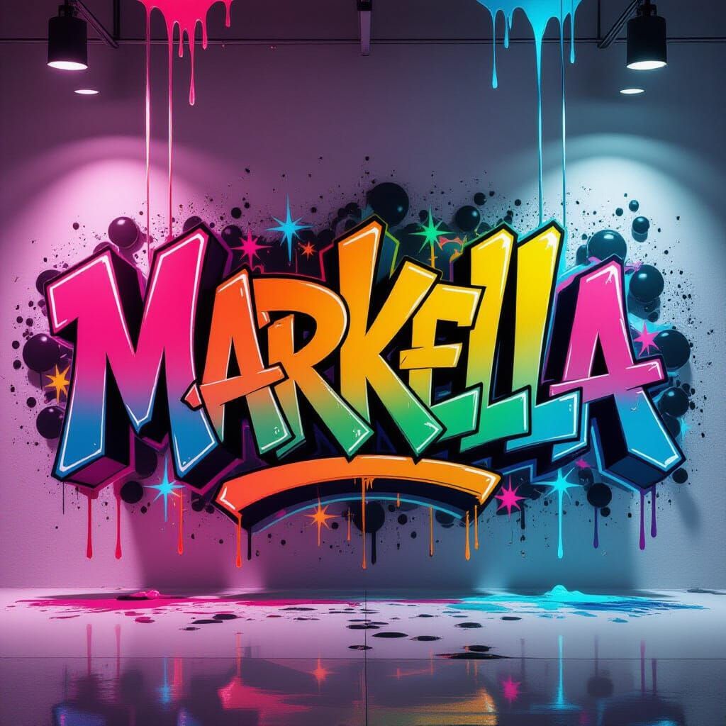Bold Wildstyle Graffiti Letters "MarKella" in Neon Colors