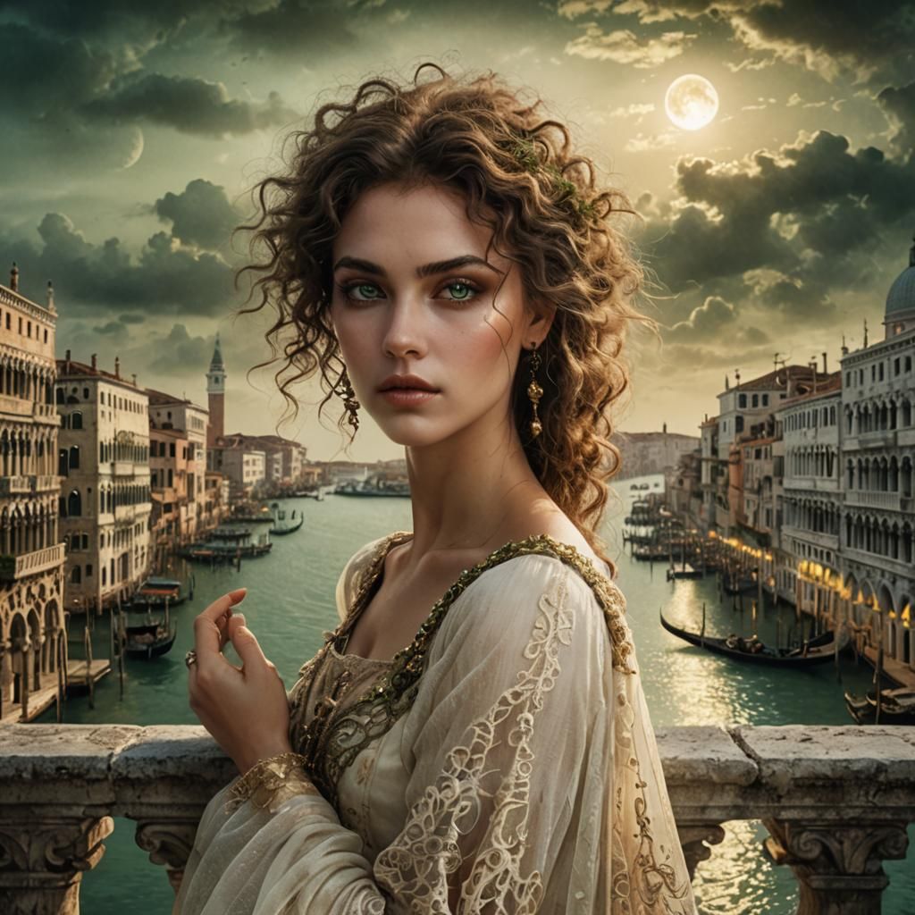 Venetian Woman in Moonlight: Fantasy Matte Painting
