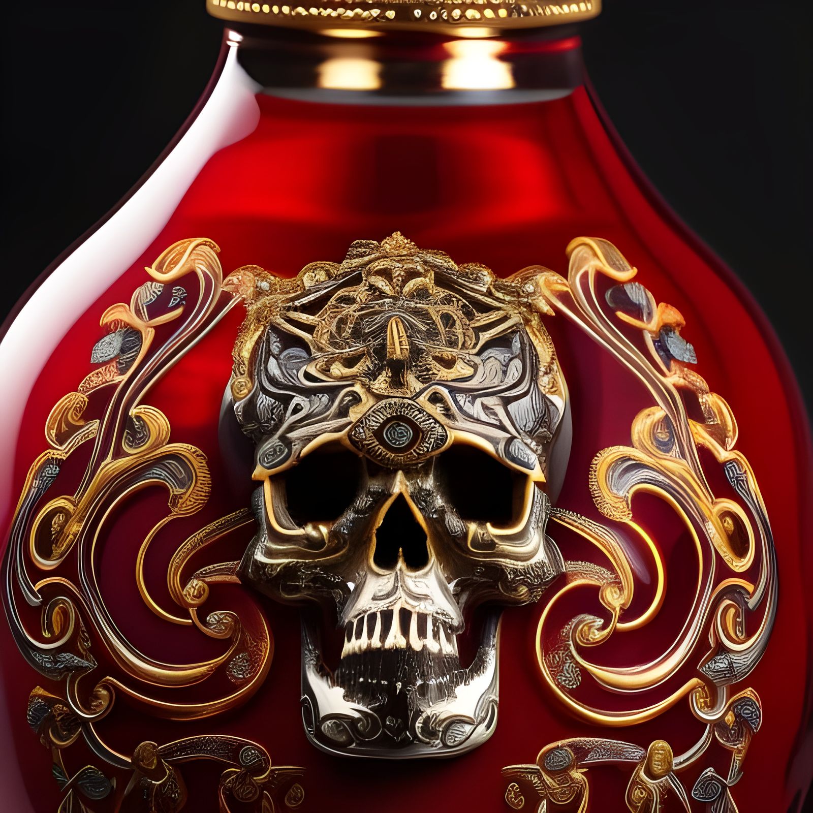 Ornate Skull Cup of Wine: Digital Art in Romanticism Style