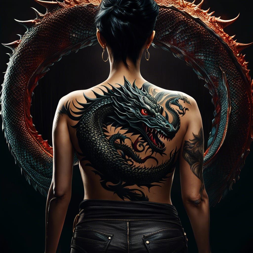Woman with Dragon Tattoo: Hyperrealistic Film Still