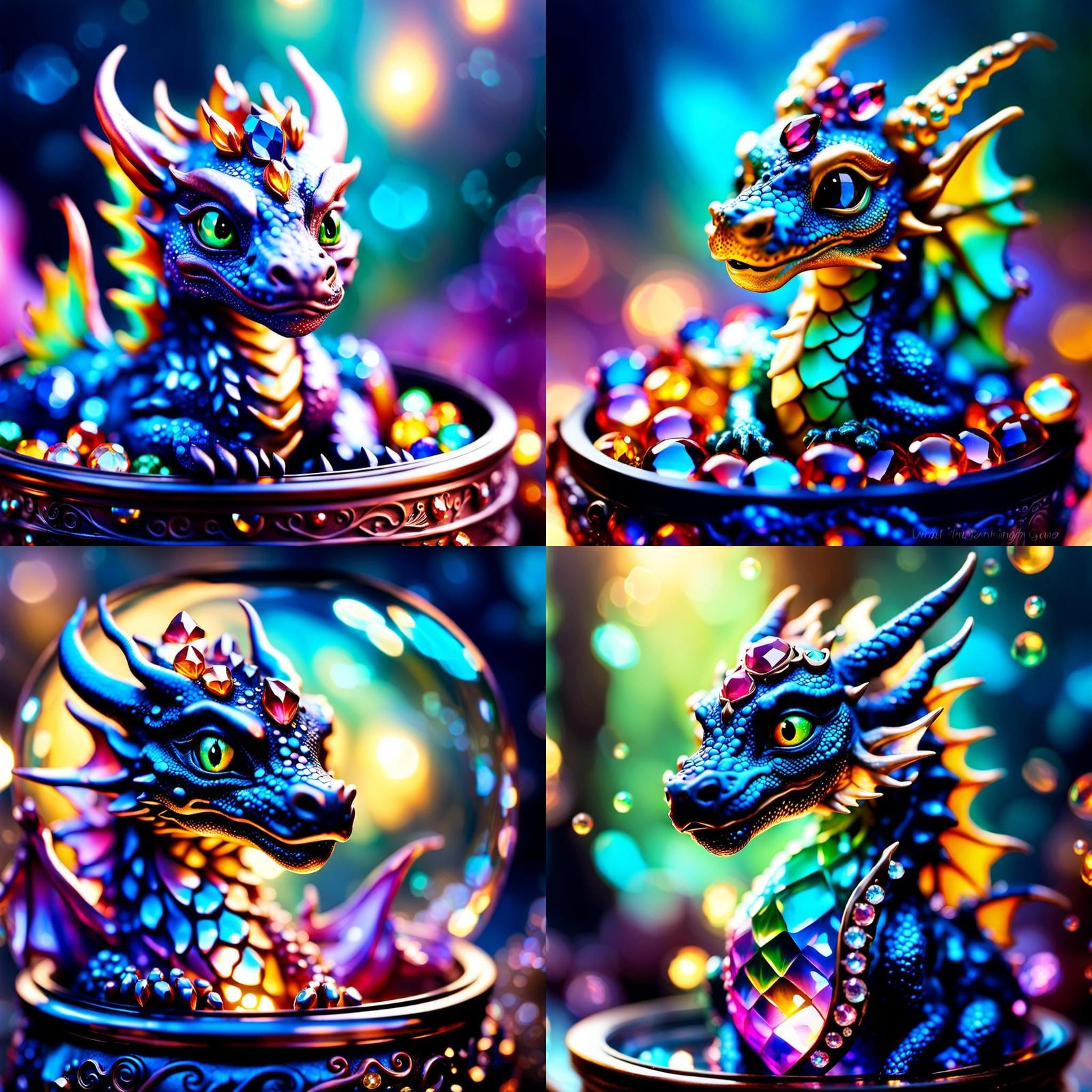 Fiery Jewel Dragon in Glass Box: Fantasy Art