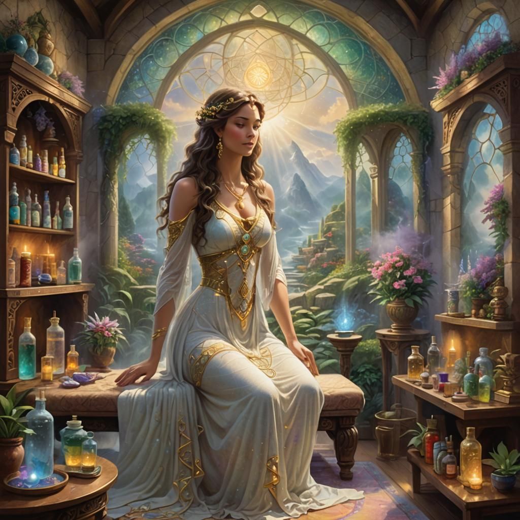 Goddess in Healing Temple: Ethereal Fantasy Art