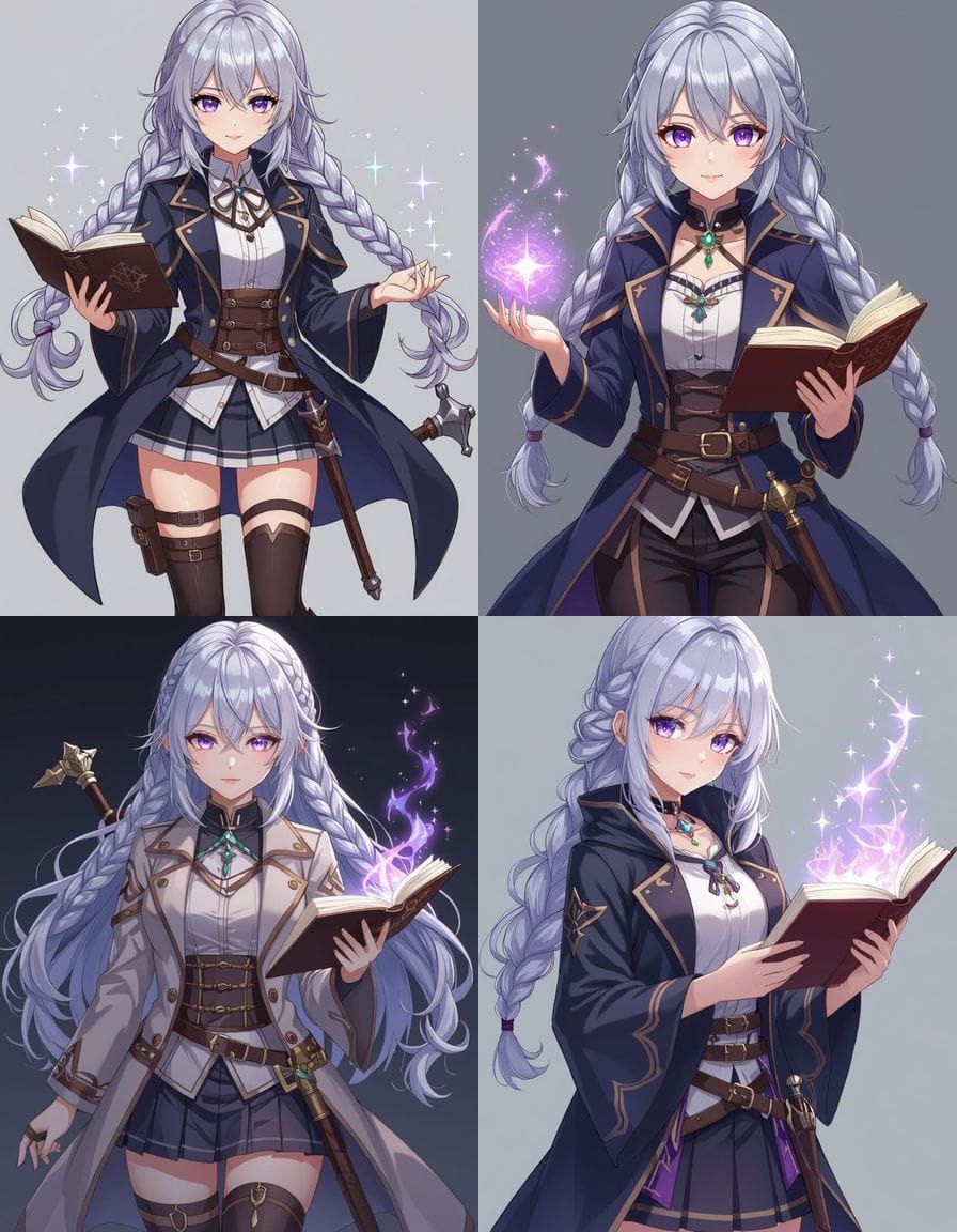 Anime Mage Girl with Silver Hair and Magic Book