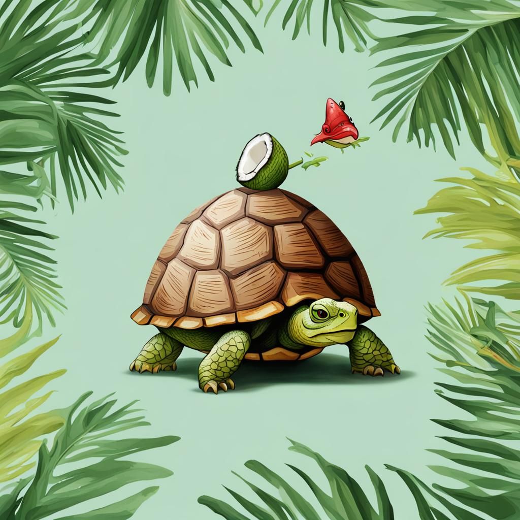 a coconut mixed with a turtle