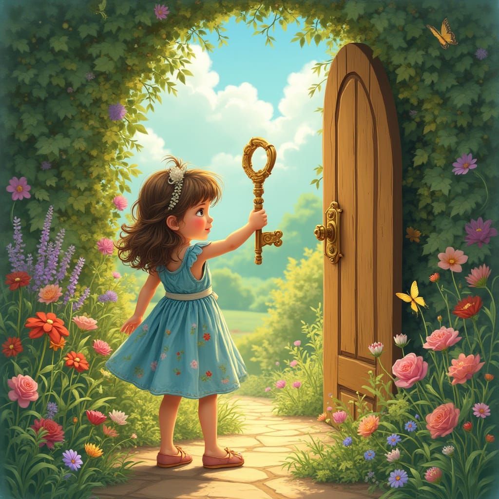 Girl Finds Key to Whimsical Garden, Animated Style