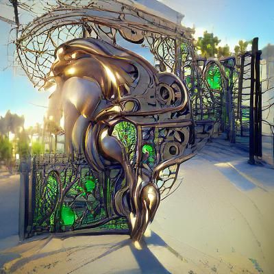 Art Nouveau Gate with Whiplash Lines in 3D