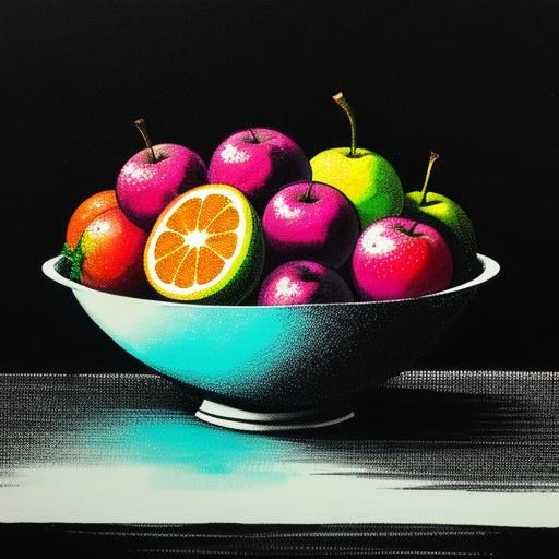 Fruit Bowl Still Life in Synthwave Style