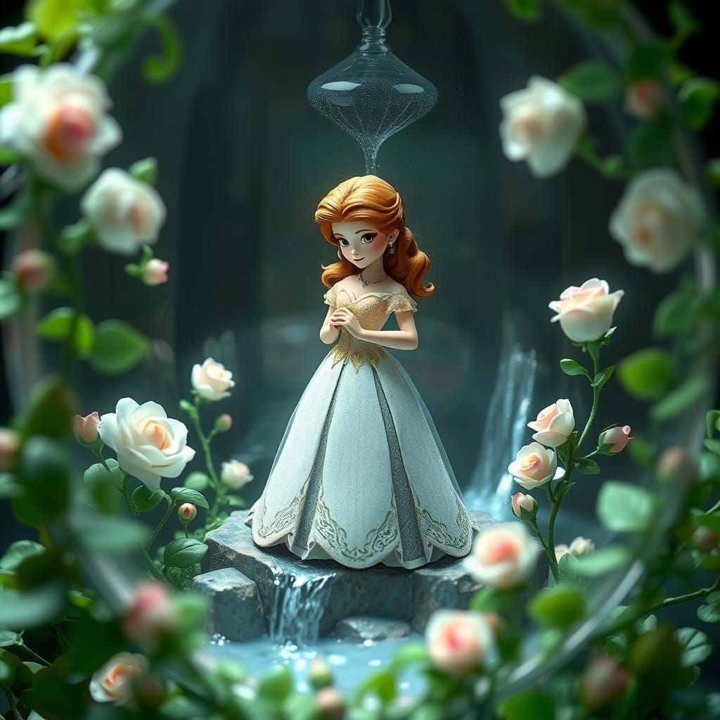 Belle in Hourglass Watercolor World: 3D Anime Art