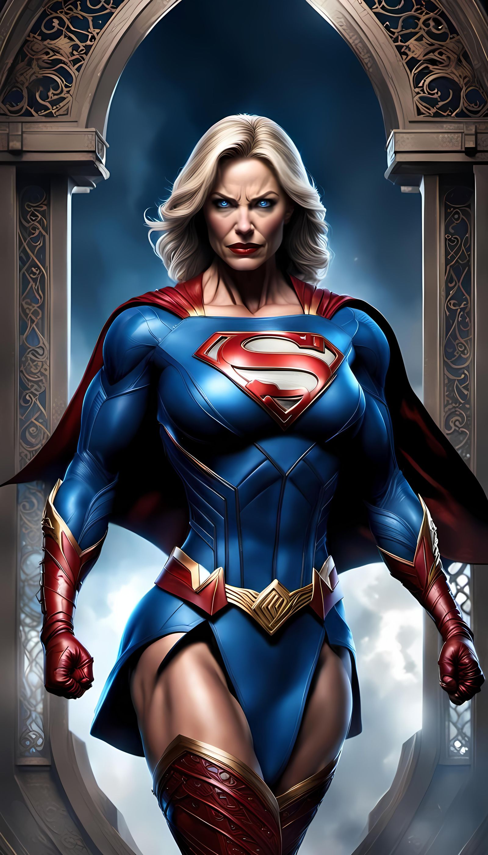 Muscular Supergirl in Anger: Digital Matte Painting