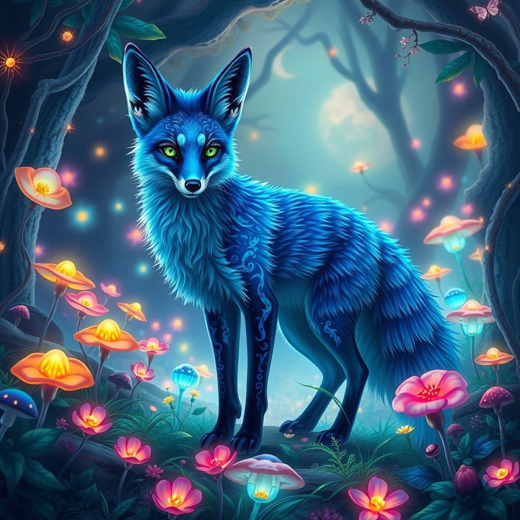 Electric Fox in a Resplendent, Glowing Forest