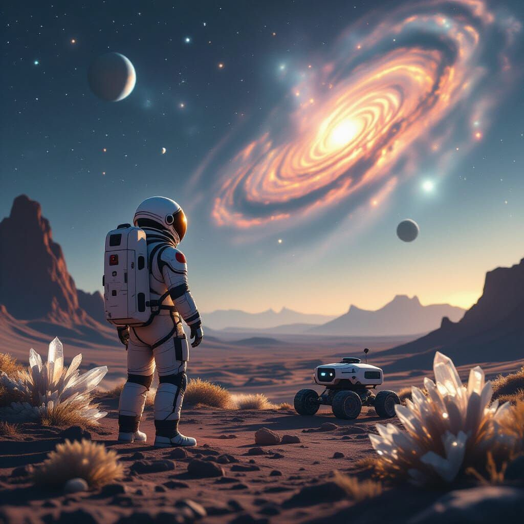 Astronaut on Alien Planet with Glowing Flora