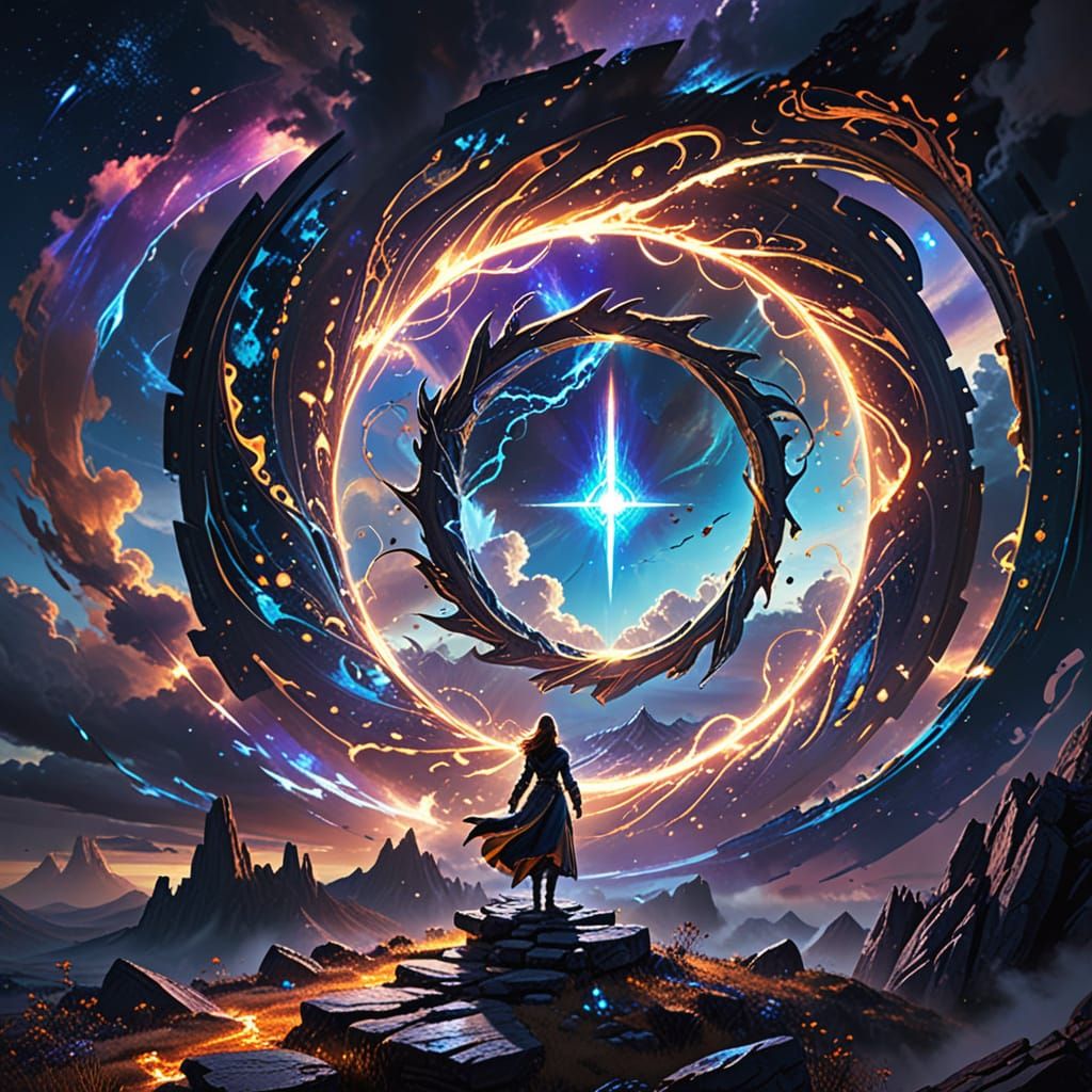 Sorceress Unveils Celestial Gateway in Vibrant Fantasy Realm