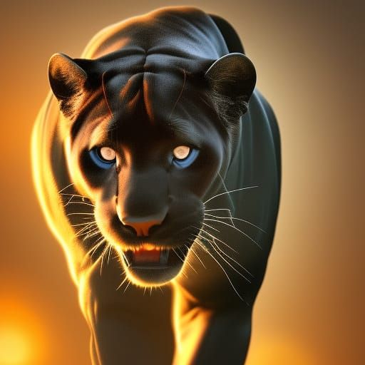 Golden Panther Running at Sunset in Digital Art