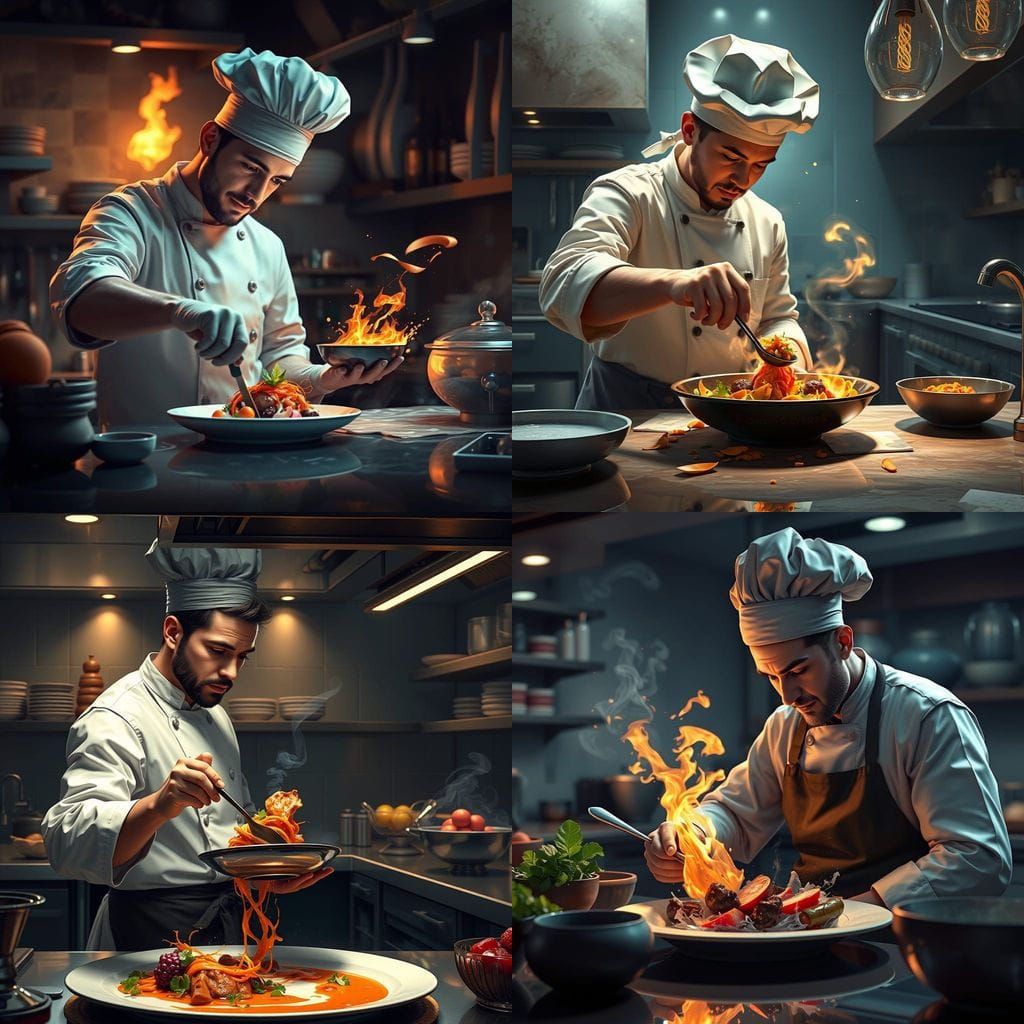 Gourmet Chef in a Luxurious High-End Kitchen Illustration